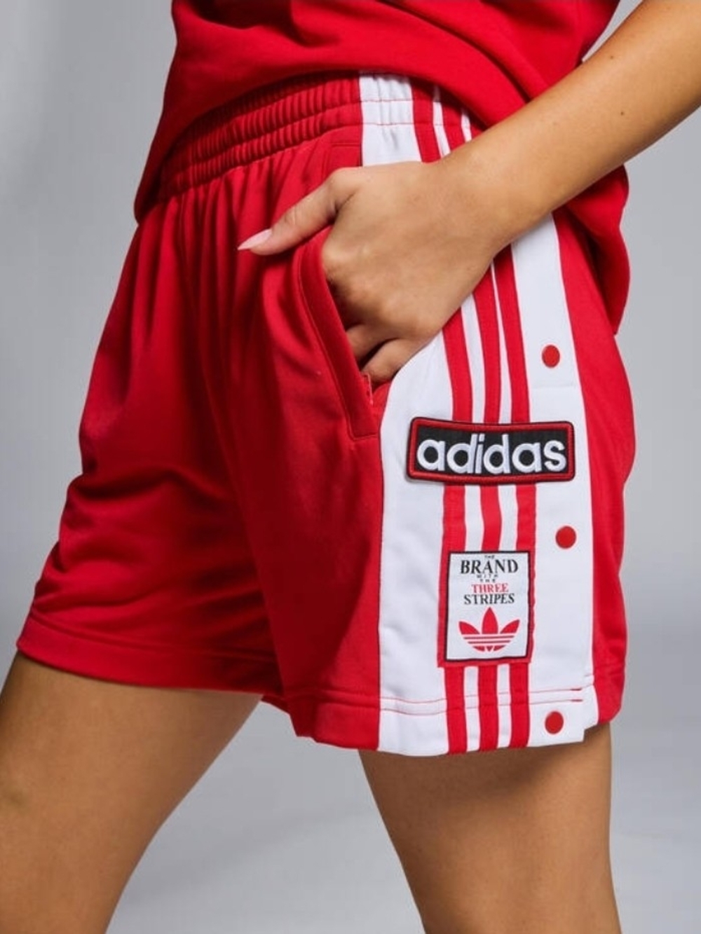 Adidas Women Red Track Shorts with Side Stripe And Snap Sides NWT XL